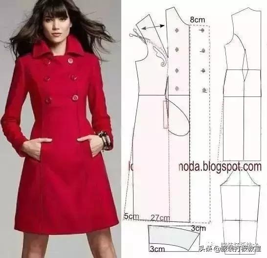 披肩连衣裙裁剪图纸教程,插肩袖浴袍风大衣裁剪