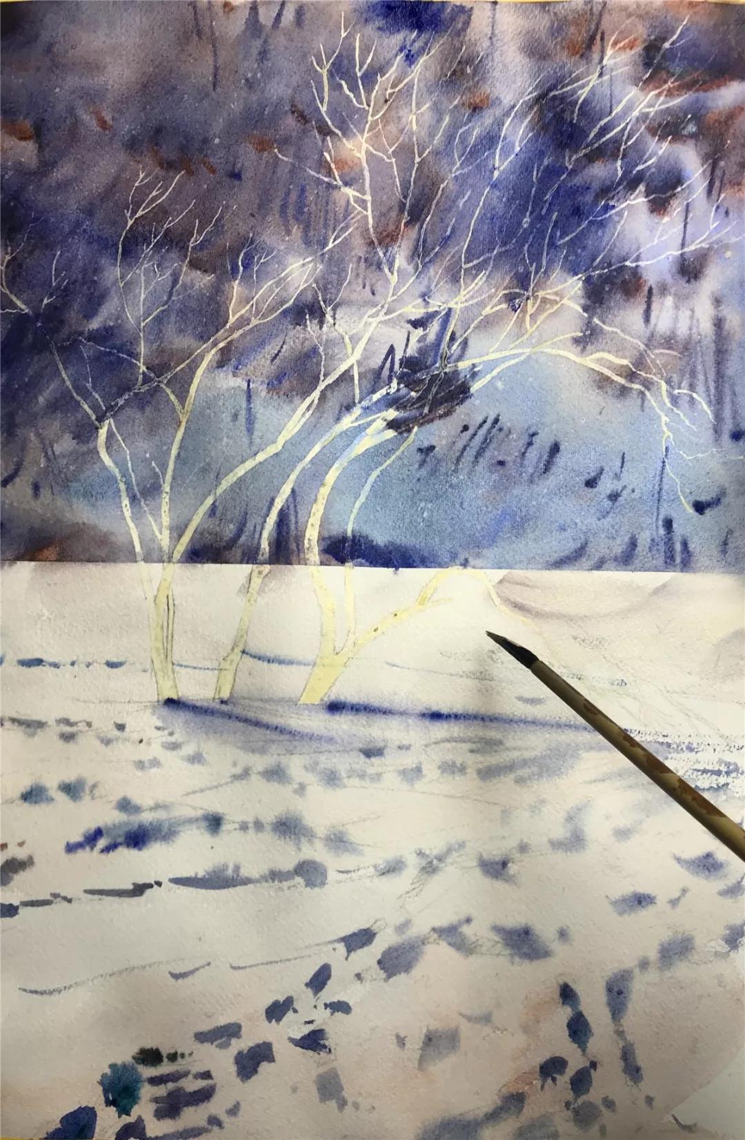 100幅风景写生水粉画教程,如何画雪景图水彩画教程