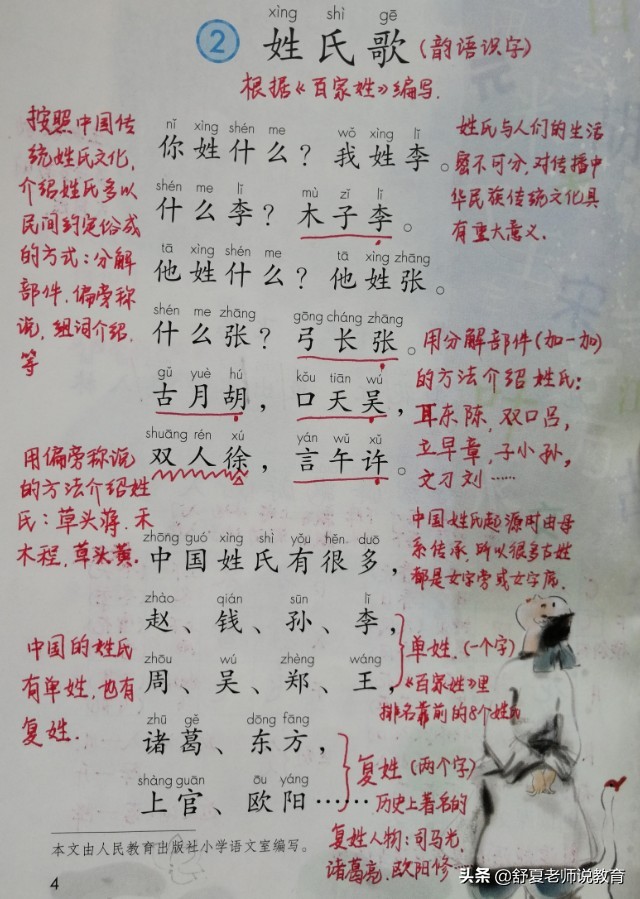 一年级姓氏歌知识点练习题,一年级下册语文姓氏歌随堂笔记