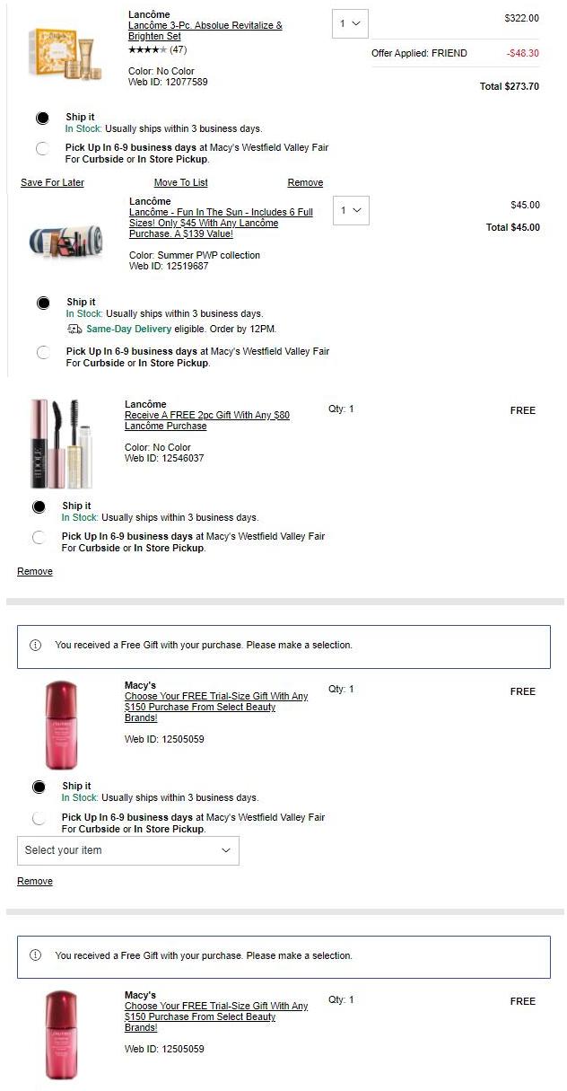 补货降价！兰蔻菁纯系列面霜+洁面+眼霜正装三件套85折$273.7