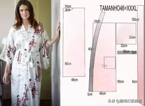 披肩连衣裙裁剪图纸教程,插肩袖浴袍风大衣裁剪