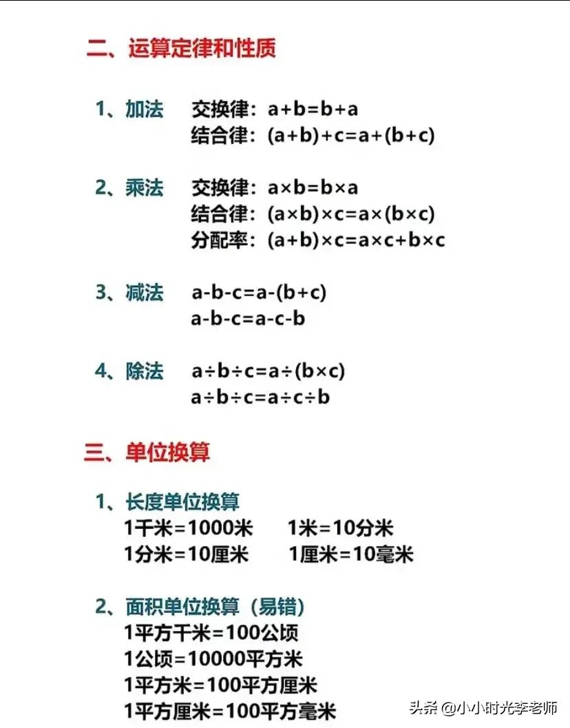 上海小学数学概念公式定律整理,小学数学单位换算公式大全免费