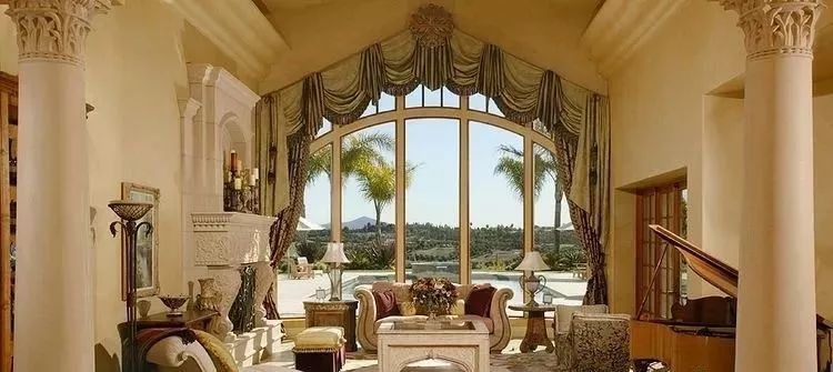 别墅客厅窗帘最新款式效果图,2020别墅窗帘