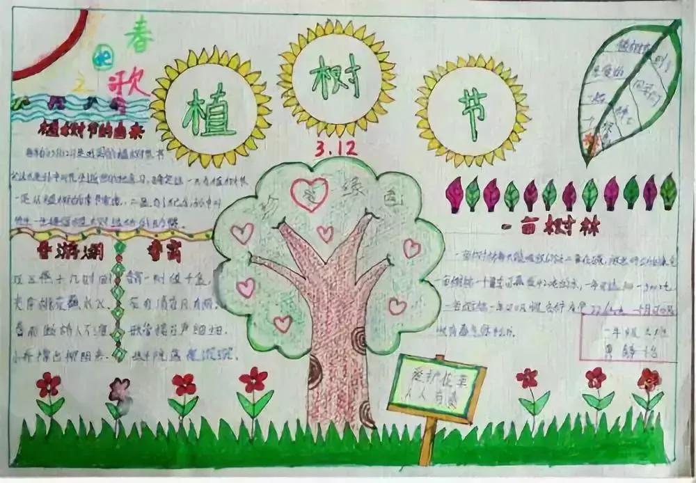 3.12植树节手抄报素材+模板+1~6年级作文范文，快收藏