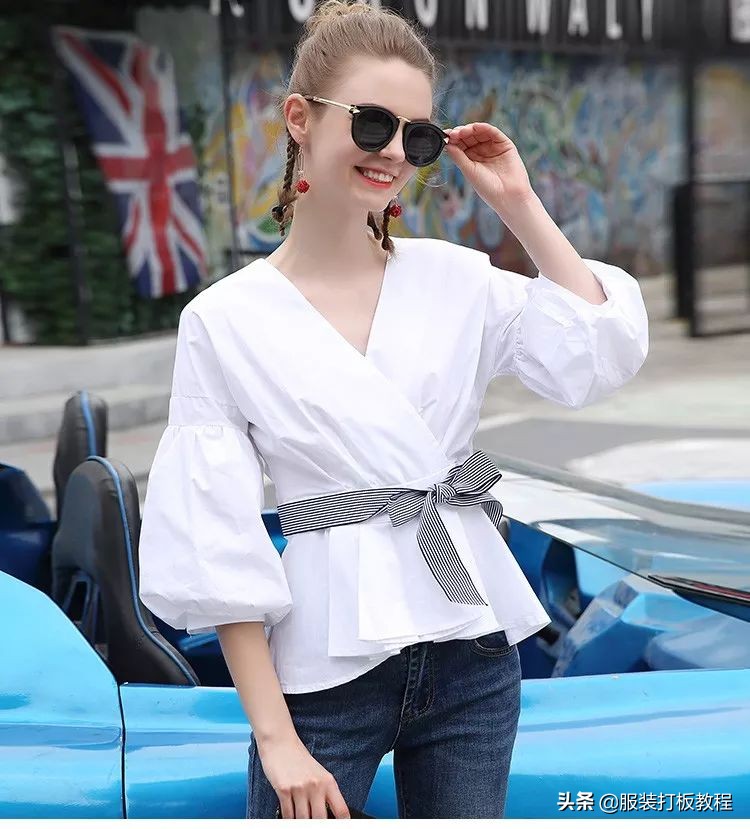 简易蝙蝠袖衬衫外搭裁剪图,女生宽松燕尾式衬衫裁剪教程