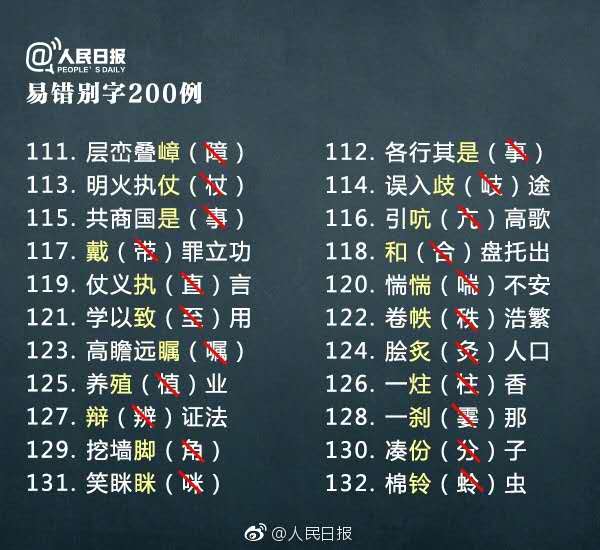 中学生常见错别字大全,小学生必背错别字
