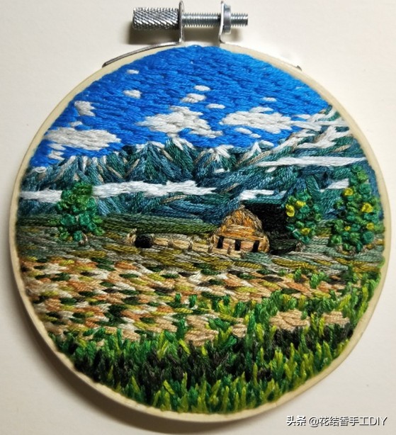 刺绣画自己绣教程,沙发背景的刺绣风景画