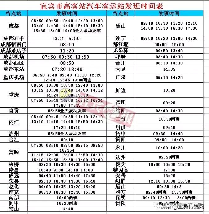 宜宾东站火车时刻表查询最新,宜宾高速客运站时刻表查询