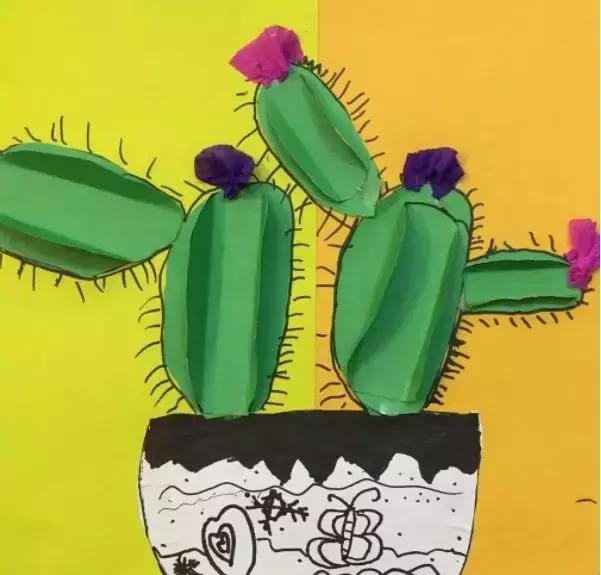 圆形手工制作仙人掌创意废物利用,硬卡纸仙人掌手工制作大全
