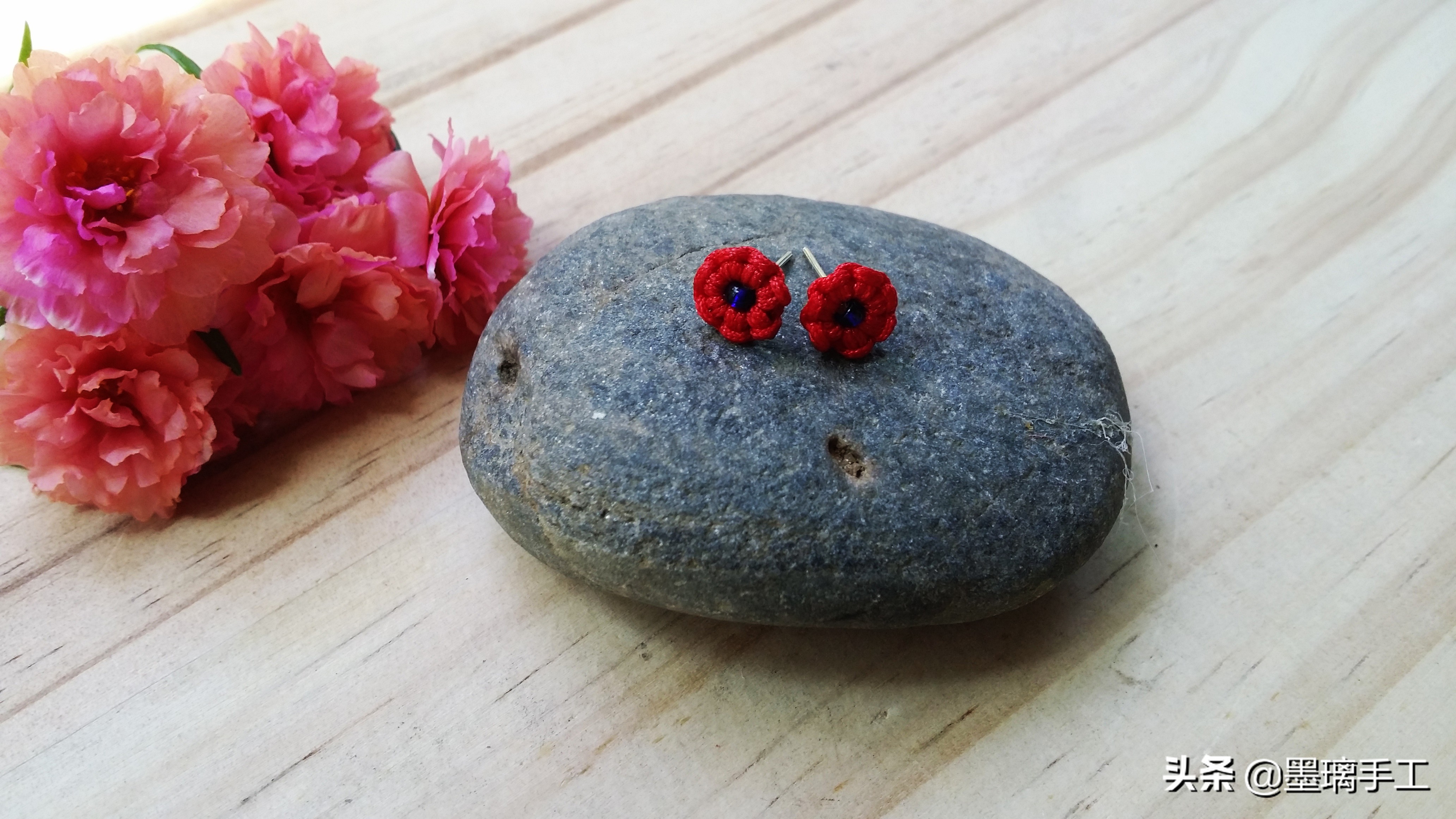 红绳四叶草耳钉编织,蝴蝶结耳钉手工编织