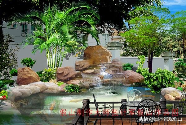 庭院鱼池假山怎么做好看,200平方新中式庭院鱼池假山设计