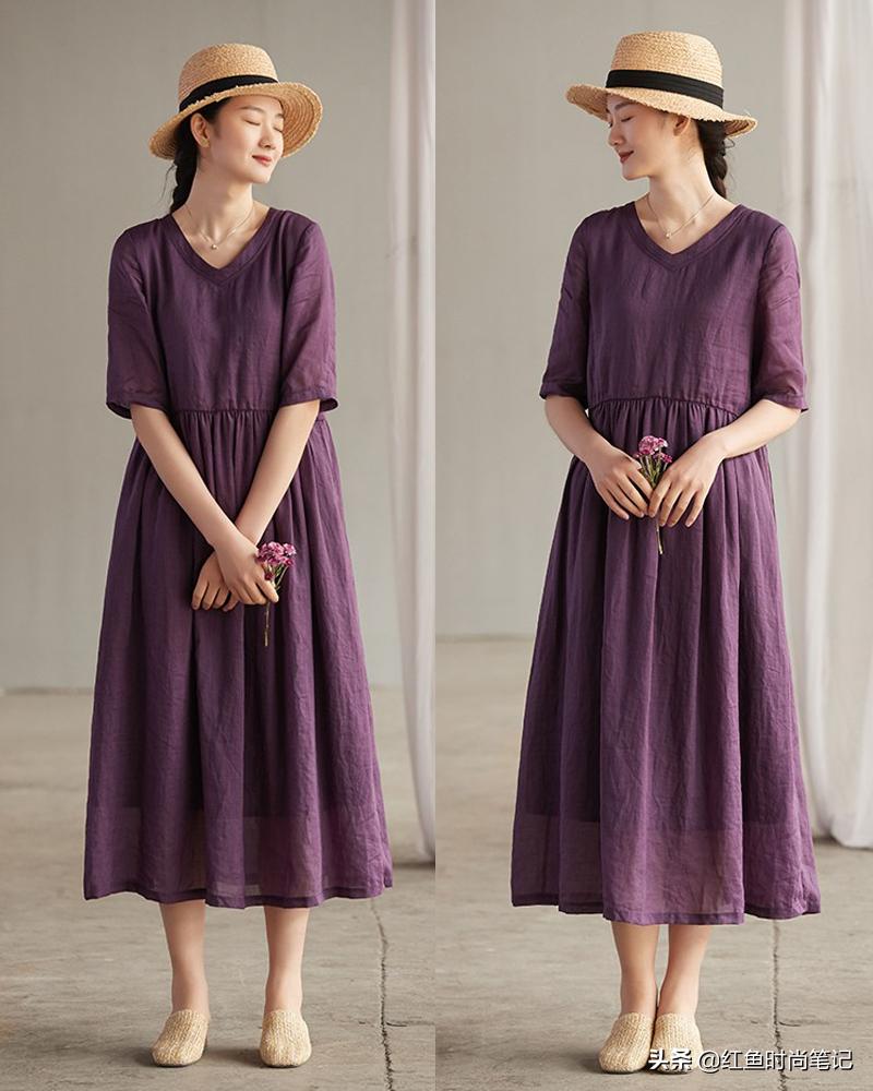 生活复杂才要穿得简单,这10套宽松舒服的棉麻风裙子,显气质