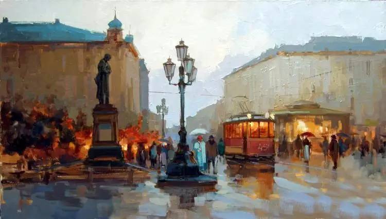 油画风景画氛围感,欧洲城市风景油画