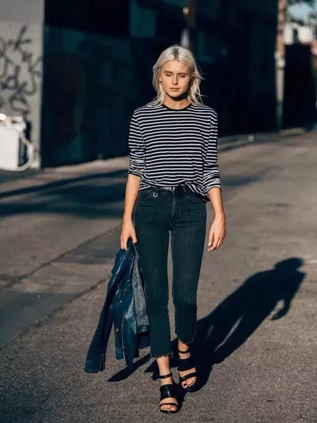 条纹显瘦上衣穿搭,哪种条纹上衣不显胖