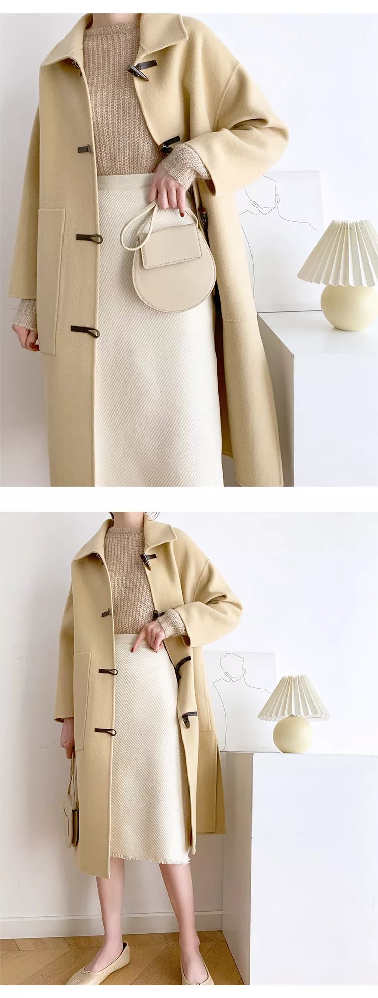 杏色大衣内搭什么颜色毛衣好看,深蓝色大衣内搭什么颜色的毛衣