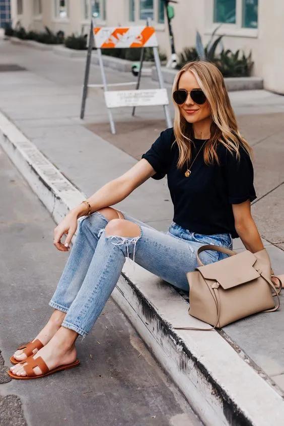 夏季时尚御姐凉鞋穿搭,气质牛皮凉鞋怎么搭配裤子