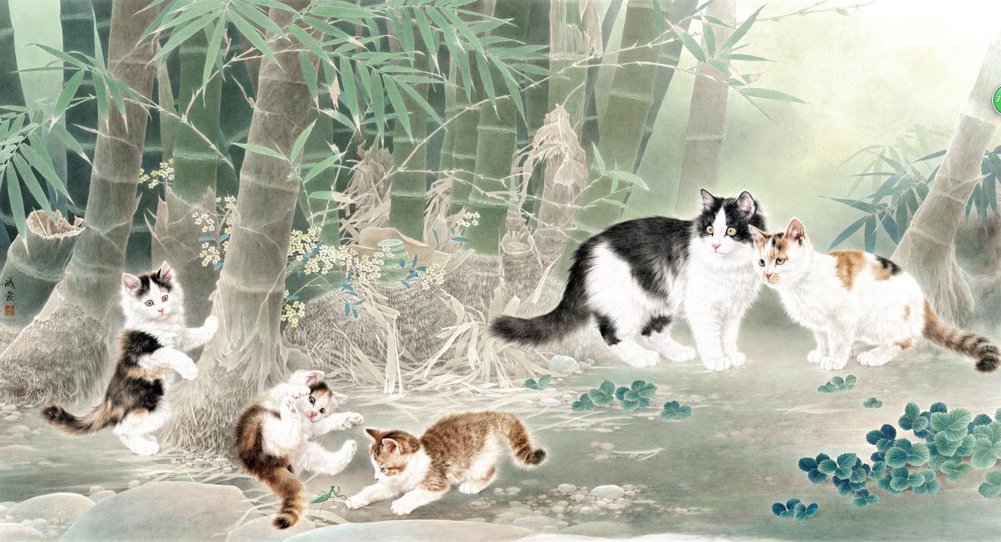 邢诚爱工笔猫画法,邢诚爱工笔画猫兔子高清大图