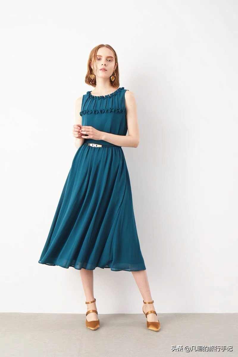 度假风绿色连衣裙,法式桔梗仙女裙​