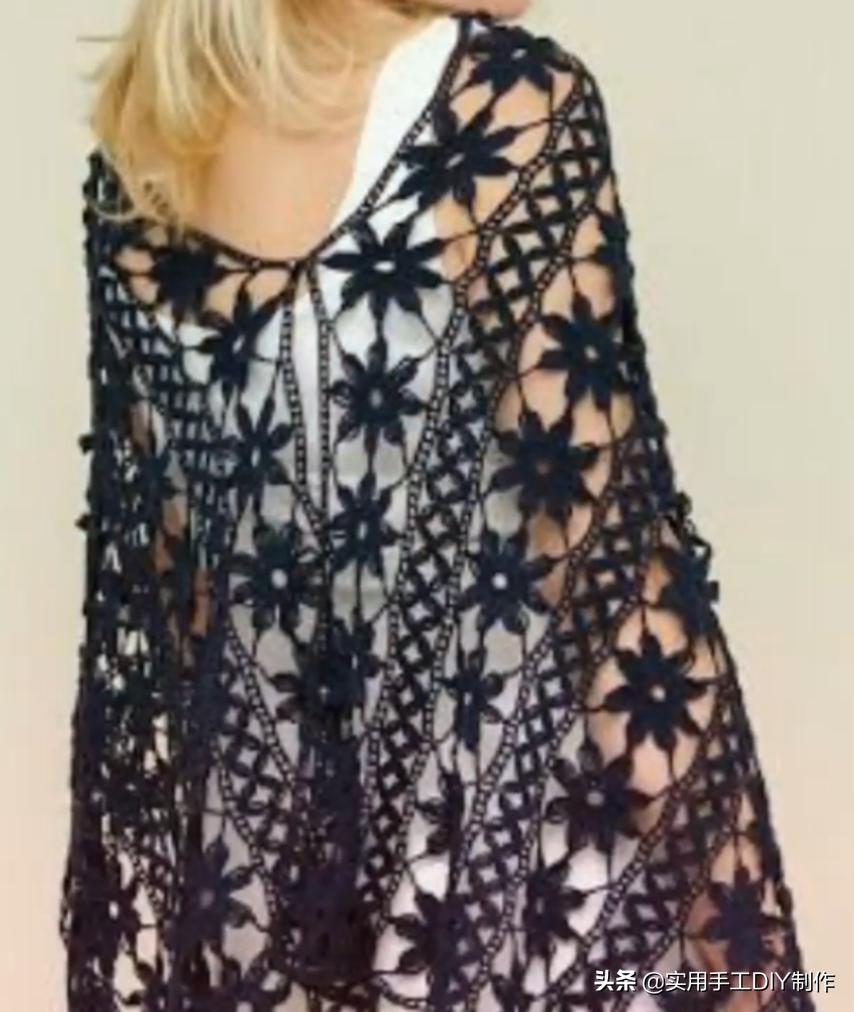 彩色蕾丝钩织披肩拼接花,晓夏手工钩编扇形花披肩