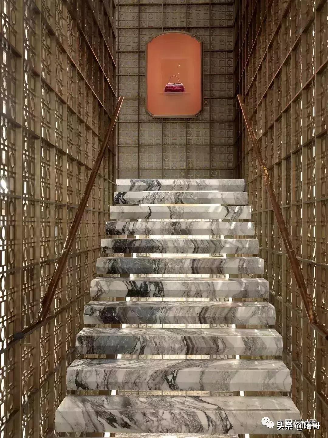 门店大理石楼梯效果图,轻奢大理石楼梯