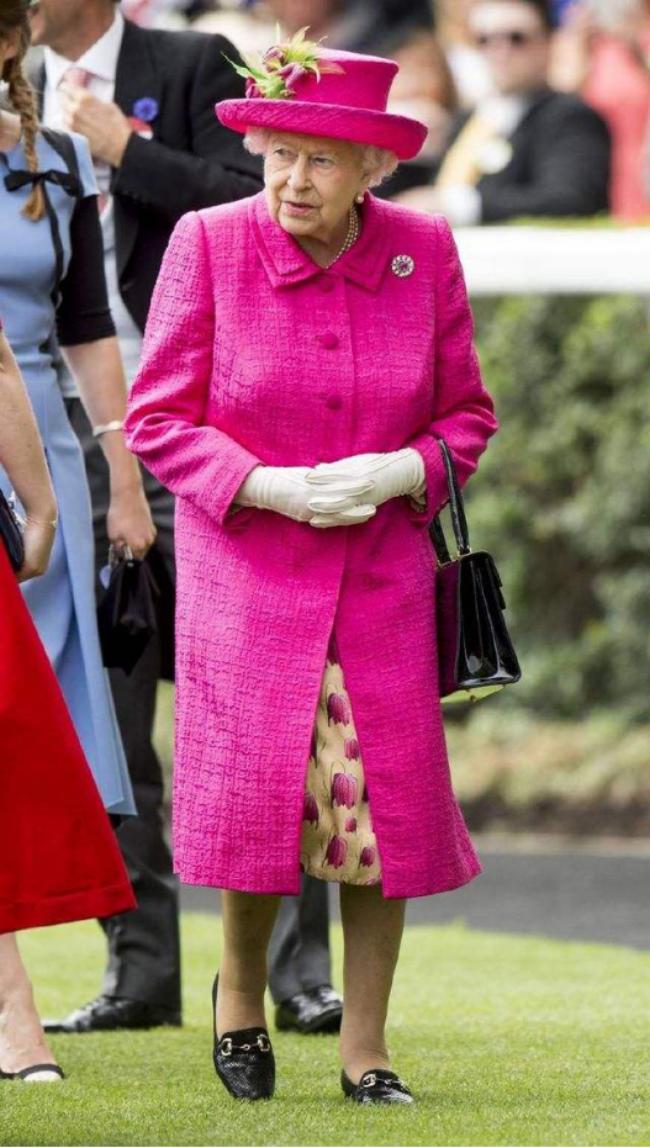 英国女王穿粉色西装,英国女王穿墨绿色大衣