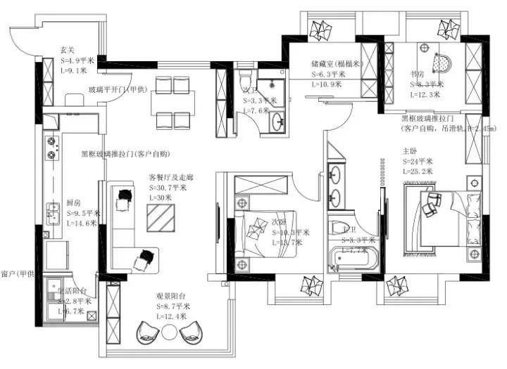 97平方酒店式小三房经济装修,极简酒店风装修小三房