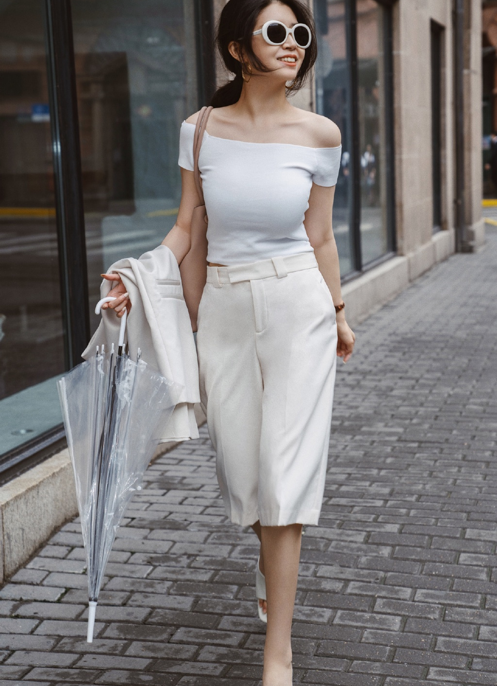 夏日穿搭两件套微胖,夏天穿的一字肩套装