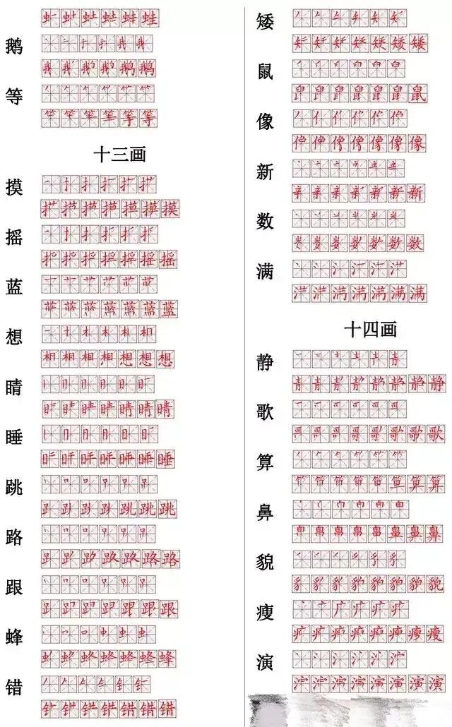 小学生倒笔字写法,小学疫情期间写字练习