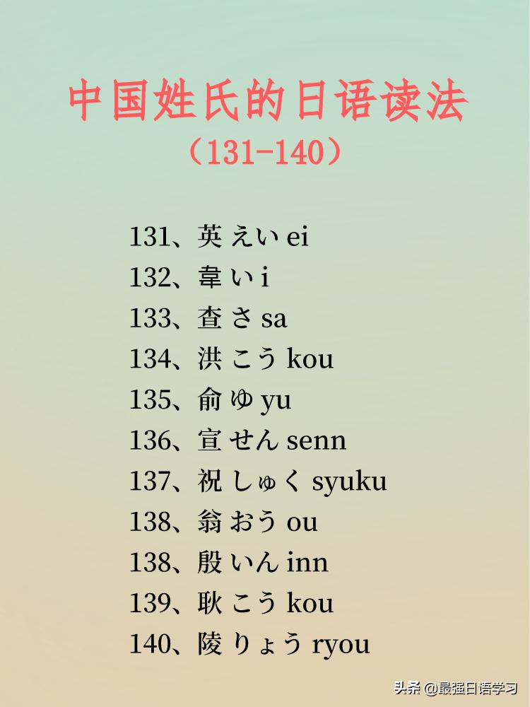 中国姓氏日语读法一览表图文,日语三字姓氏一览表