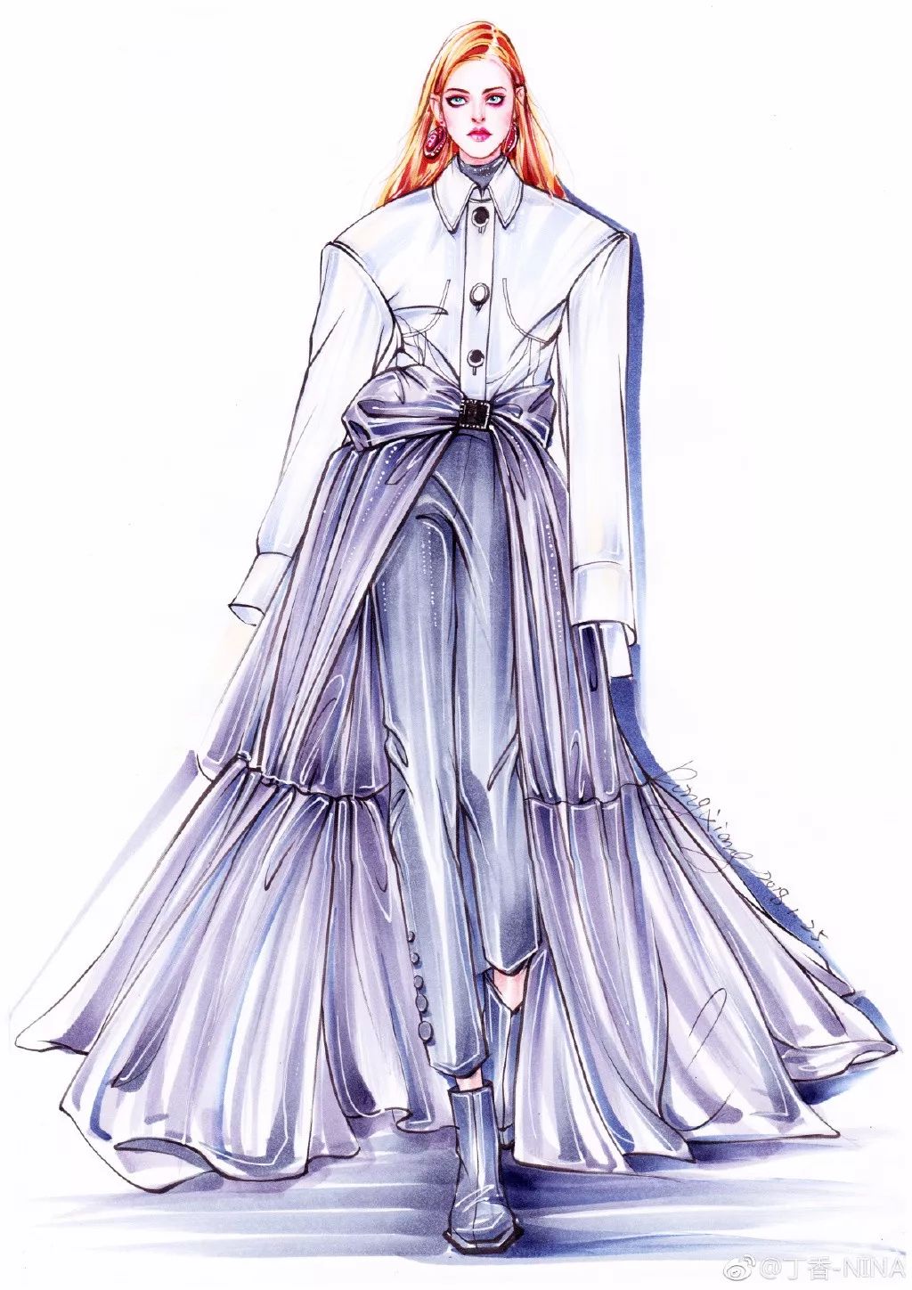 礼服怎么画好看仙气用彩铅,马克笔和彩铅裙子上色教程