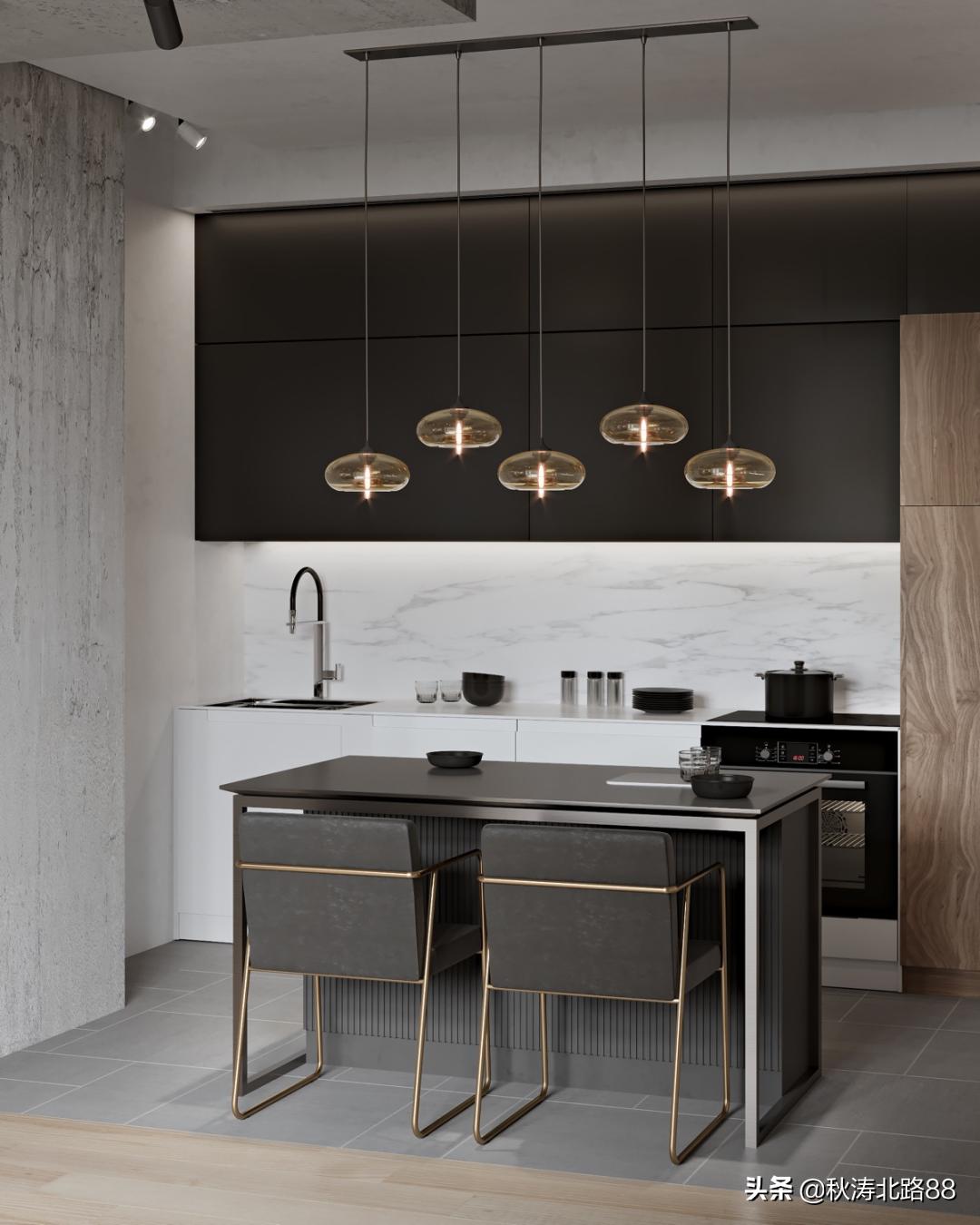 餐厅与阳台之间做个小吧台效果图,法式半开式厨房餐厅隔断吧台一体