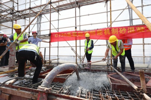 业内新强度！广州新世界增城项目顺利泵送C130机制砂混凝土