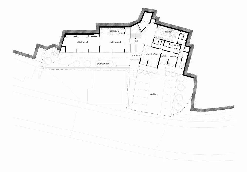 日本幼儿园户外设计效果图,斜坡幼儿园设计