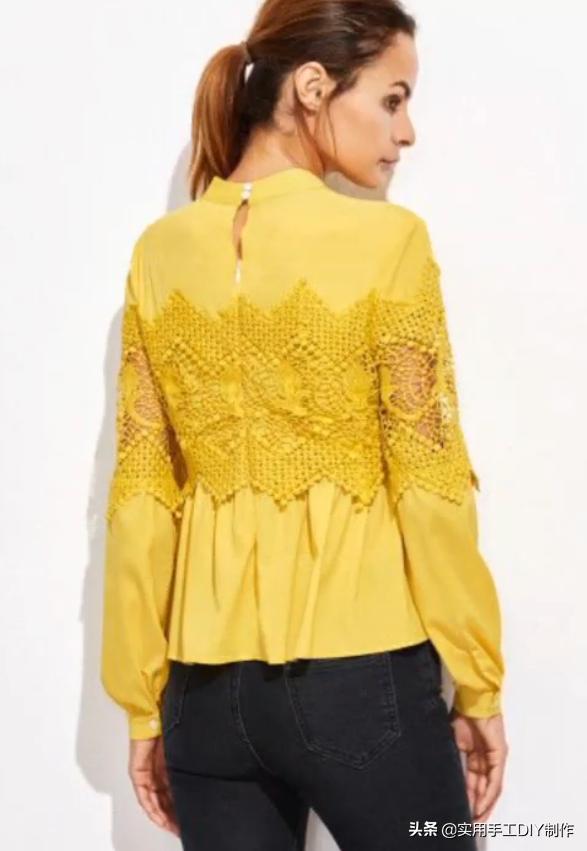 2020蕾丝领时尚气质纯色衬衣,时尚设计荷叶花边纽扣套头衬衫