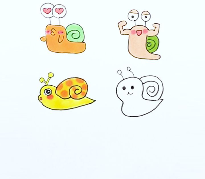 手帐蜗牛简笔画,萌萌的各种小球手账画