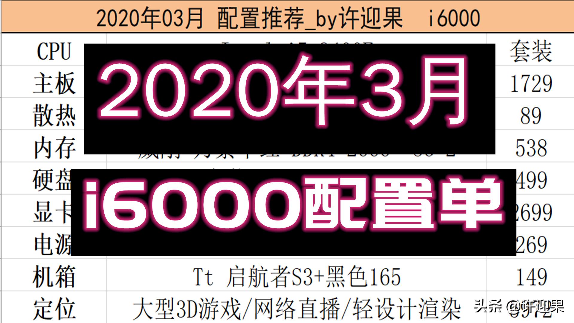 图文版[许迎果大推荐]2020年3月i6000装机配置推荐购买链接