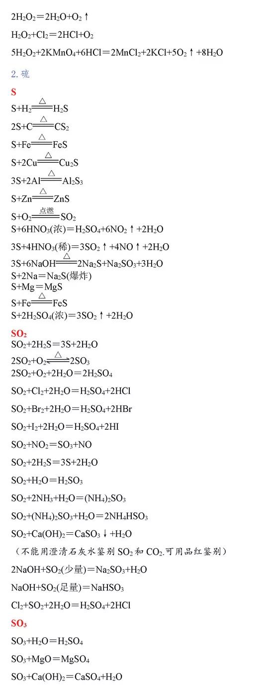 高考化学必考化学方程式,高中化学必考261个化学方程式