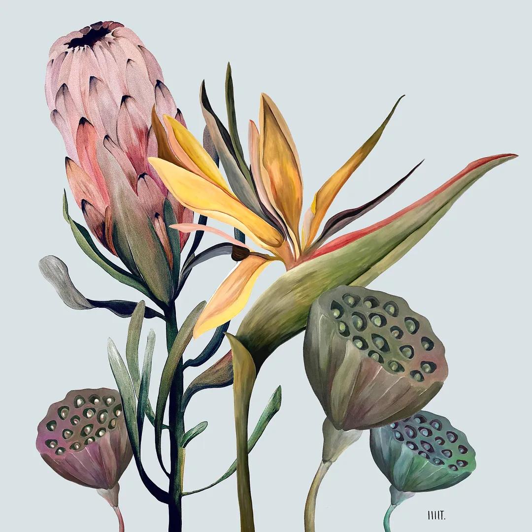 花卉墙绘,墙绘花卉色彩作品