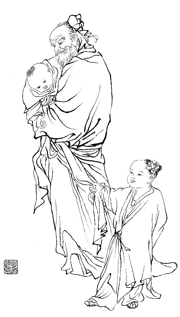 彭连熙工笔白描人物作品,工笔戏曲净角人物白描底稿