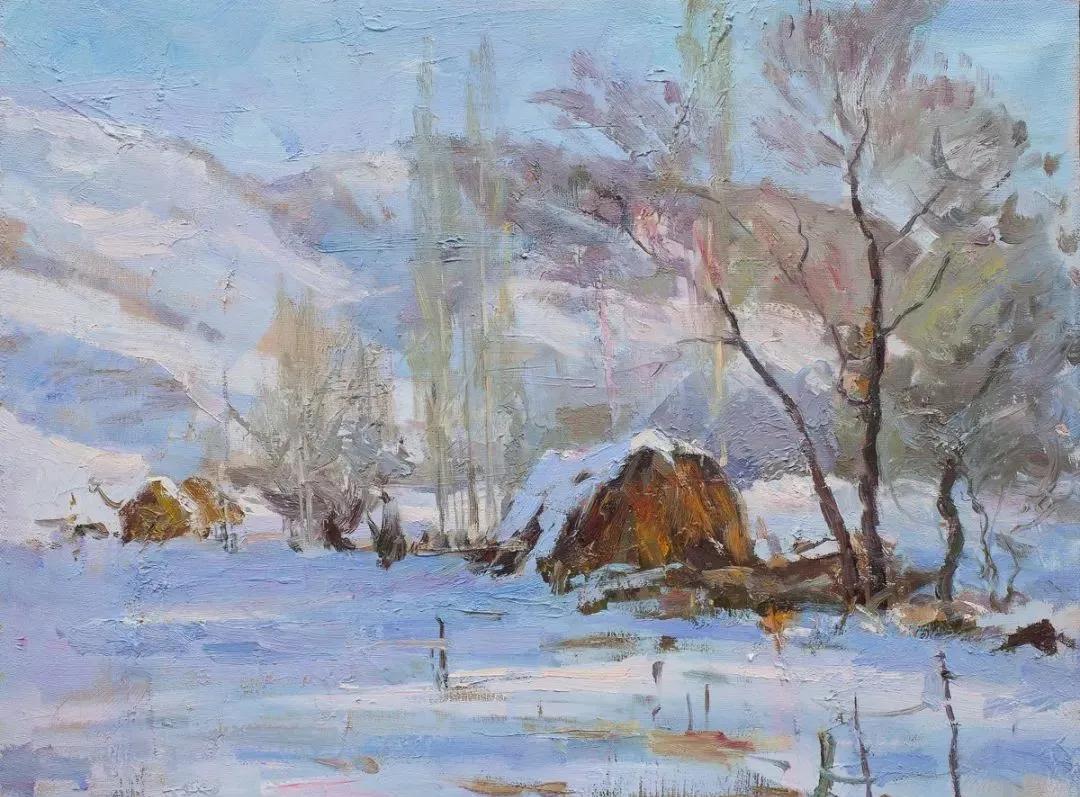 氛围感风景油画作品简单初学者,简单的小清新系油画