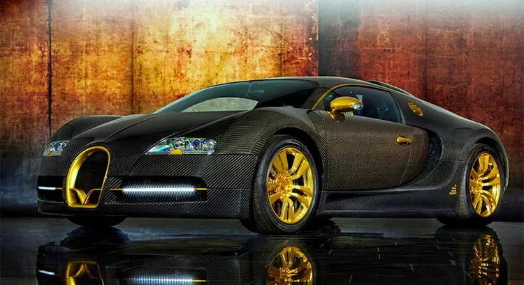 石油大亨的黑色定制跑车,黄金布加迪威龙玩具车