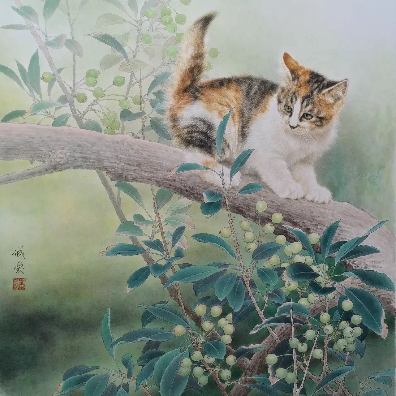邢诚爱工笔猫画法,邢诚爱工笔画猫兔子高清大图