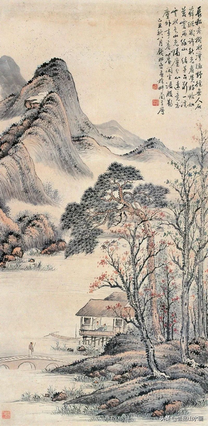 钱松嵒山水画之塞外风情,钱松岩山水画临摹视频