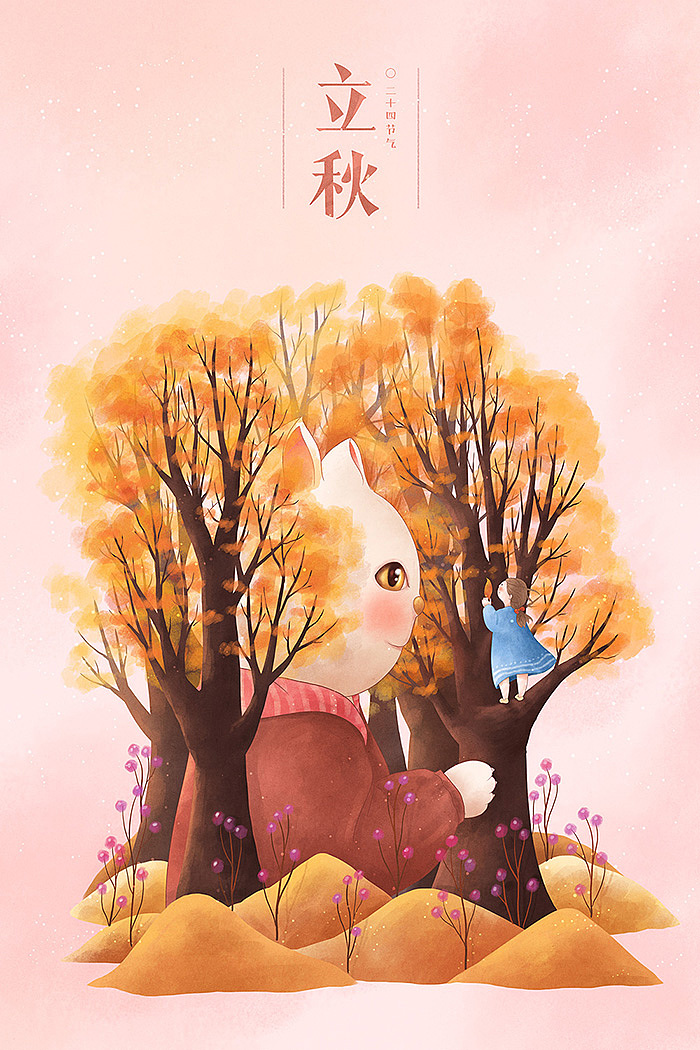 小清新唯美猫咪插画壁纸,猫咪卡通形象插画图片