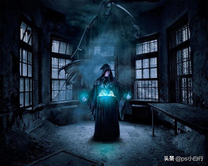 ps创意合成冷色风格的魔法师教程,纯ps做暗黑系手绘效果教程