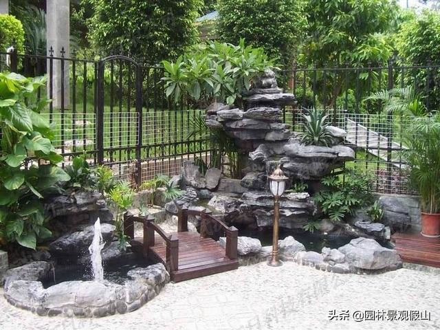 庭院鱼池假山怎么做好看,200平方新中式庭院鱼池假山设计