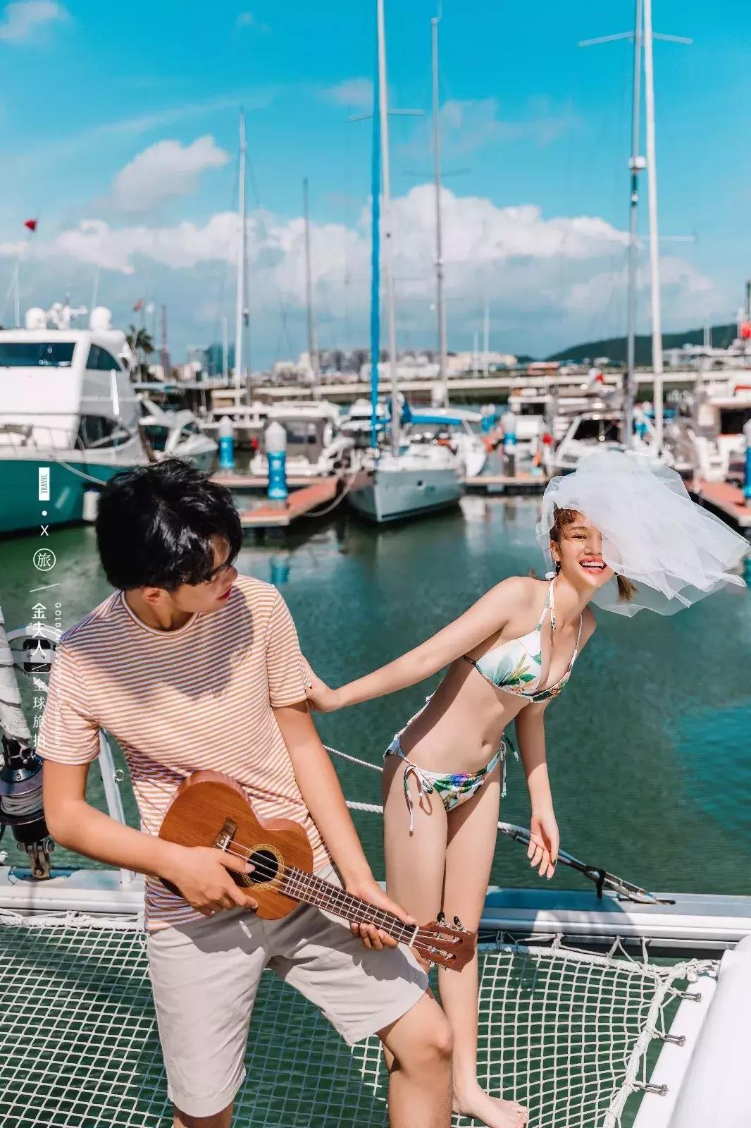 三亚蓝骑士游艇旅拍,三亚闺蜜游艇旅拍