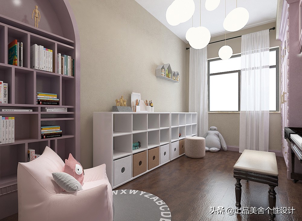 118平米美式风格，整面墙的电视柜大大提升了收纳空间