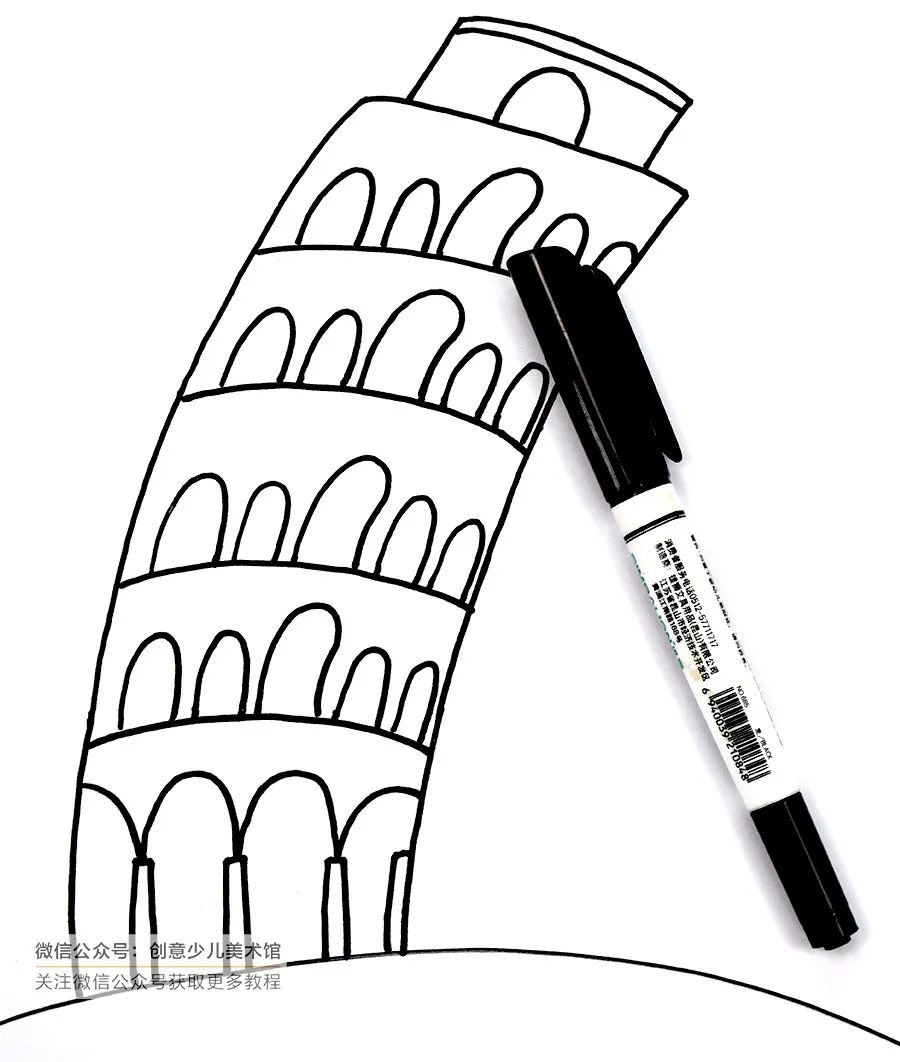 乐绘分享儿童绘画比萨斜塔,拯救比萨斜塔儿童画