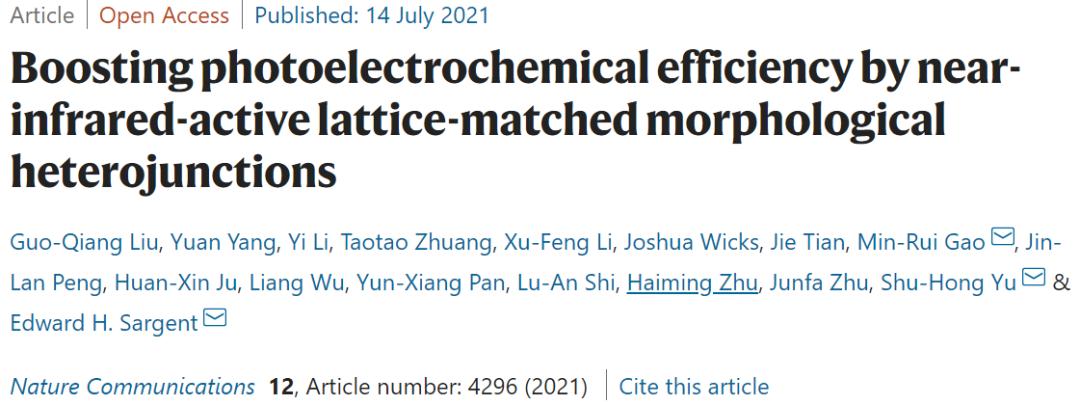 今日Nature子刊俞书宏院士/Sargent大牛强强联手｜光电化学新进展